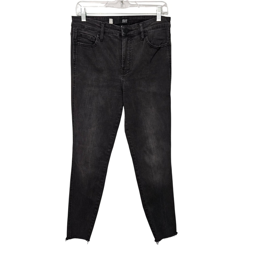 KUT from the Kloth Connie Fab Ab Ankle Skinny Jeans Black Frayed Hem 8 Grunge